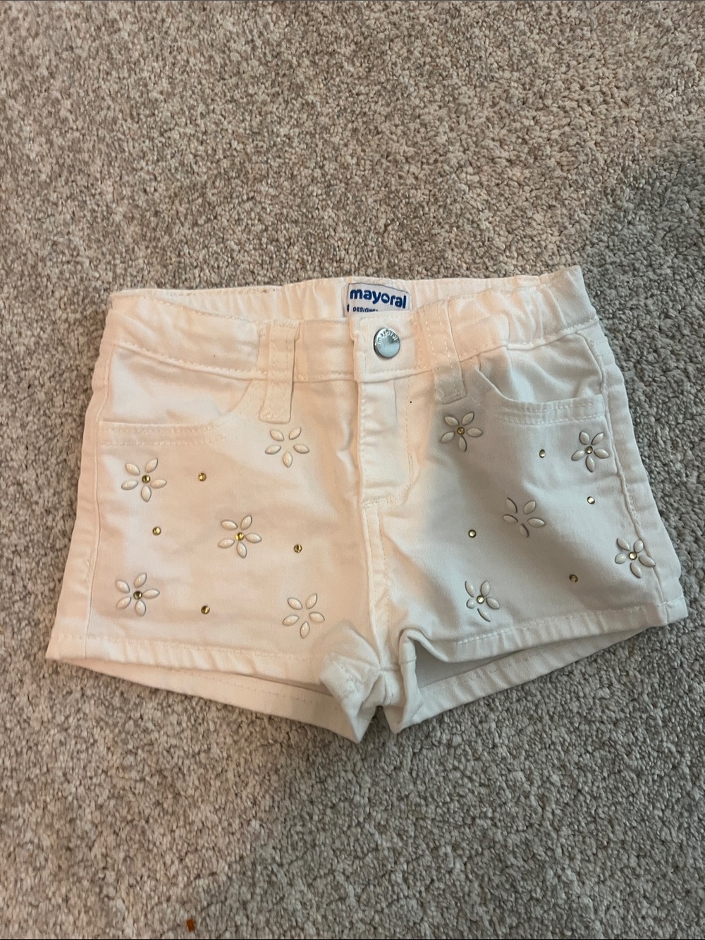 Mayoral White Girls' Daisy Studded Jean Shorts size 4t (104 cm)